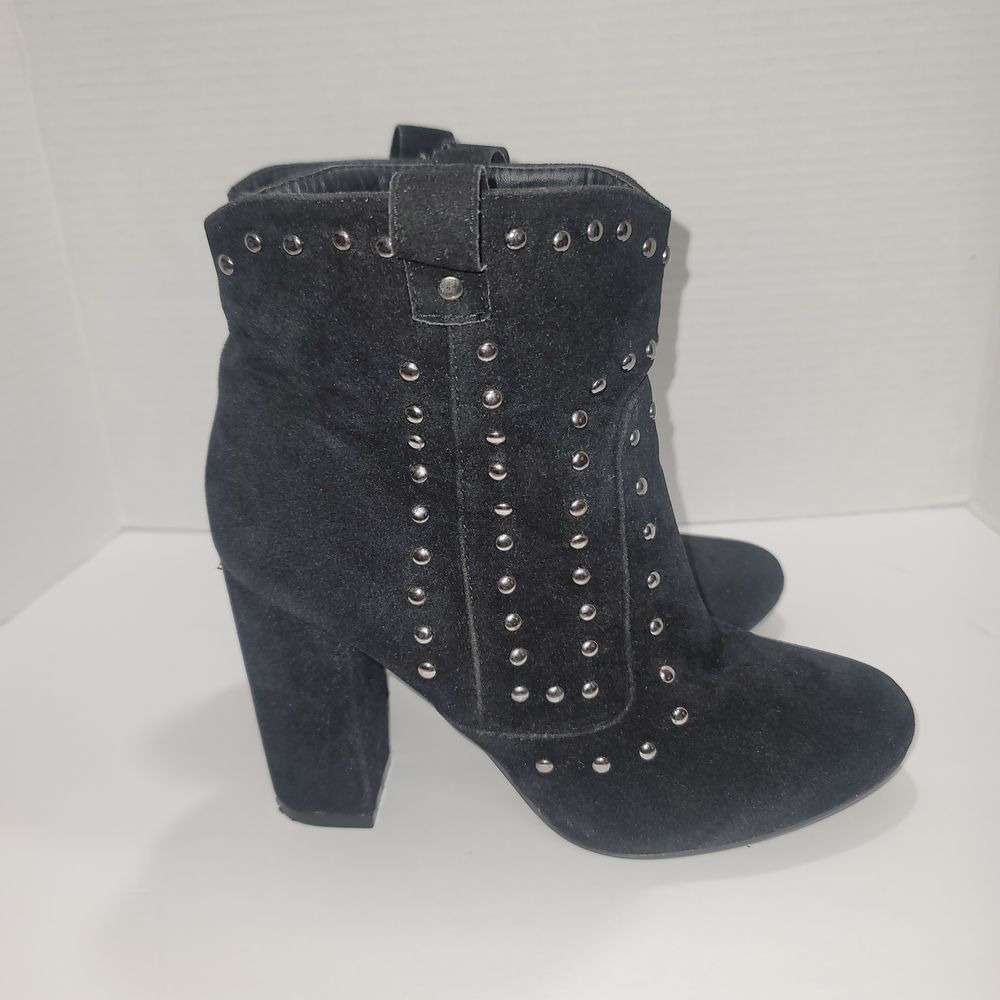 Rue 21 Etc Chunky High Heeled Black Studded Ankle Boots Moto Goth Biker Size 8/9 - Picture 4 of 9